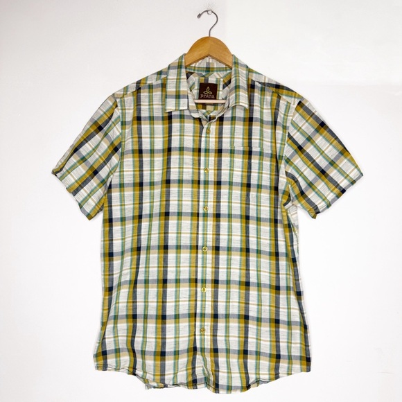 Prana Men’s Green Plaid Short Sleeve Button-Up Shirt Size Large - Picture 1 of 4
